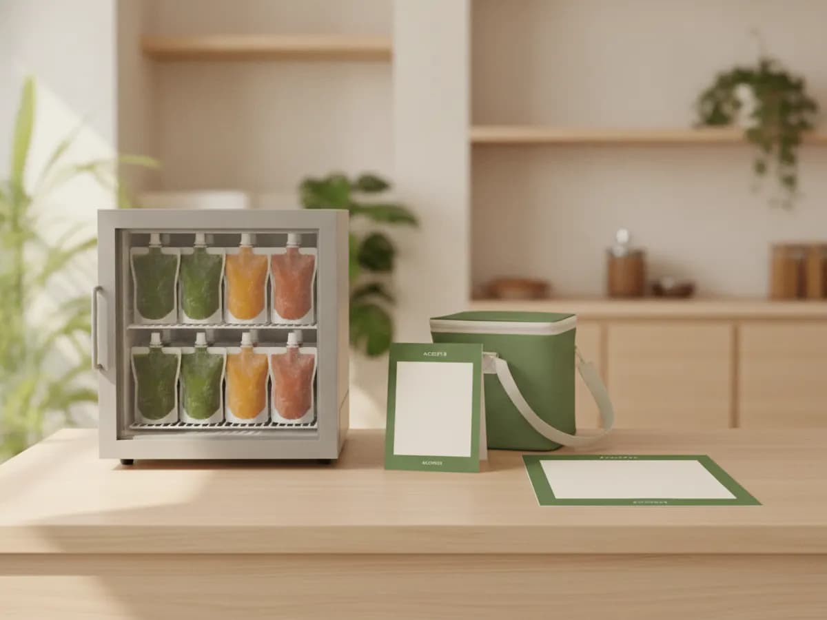 Jugos Frescazo exhibidos en el mostrador de un negocio con la cadena de frío visible