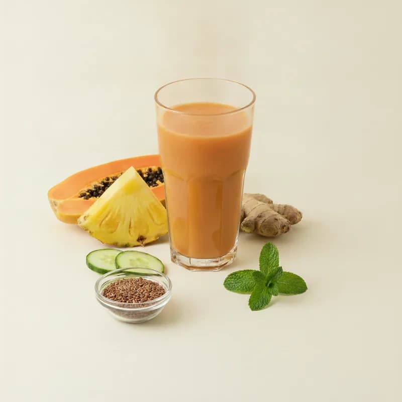 Jugo Digestivo: papaya, piña, jengibre, linaza, menta